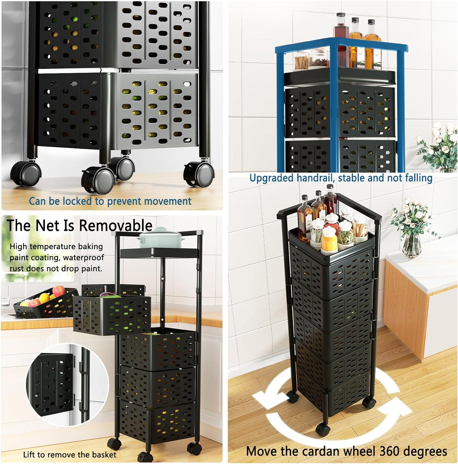 Square Multi Tier Rotating Storage Basket, 360° Rotating Fruit and Vegetable Stand, Kitchen Storage Rack with Mesh Baskets & Wheels, Mobile Kitchen Storage Fruit and Vegetable Holder Square Multi Tier Rotating Storage Basket, 360° Rotating Fruit and Vegetable Stand, Kitchen Storage Rack with Mesh Baskets & Wheels, Mobile Kitchen Storage Fruit and Vegetable Holder